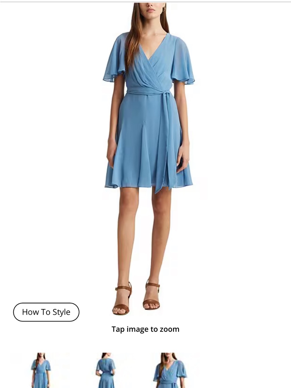 Lauren Ralph Lauren Sky Blue Wrap Dress with Flutter Sleeves